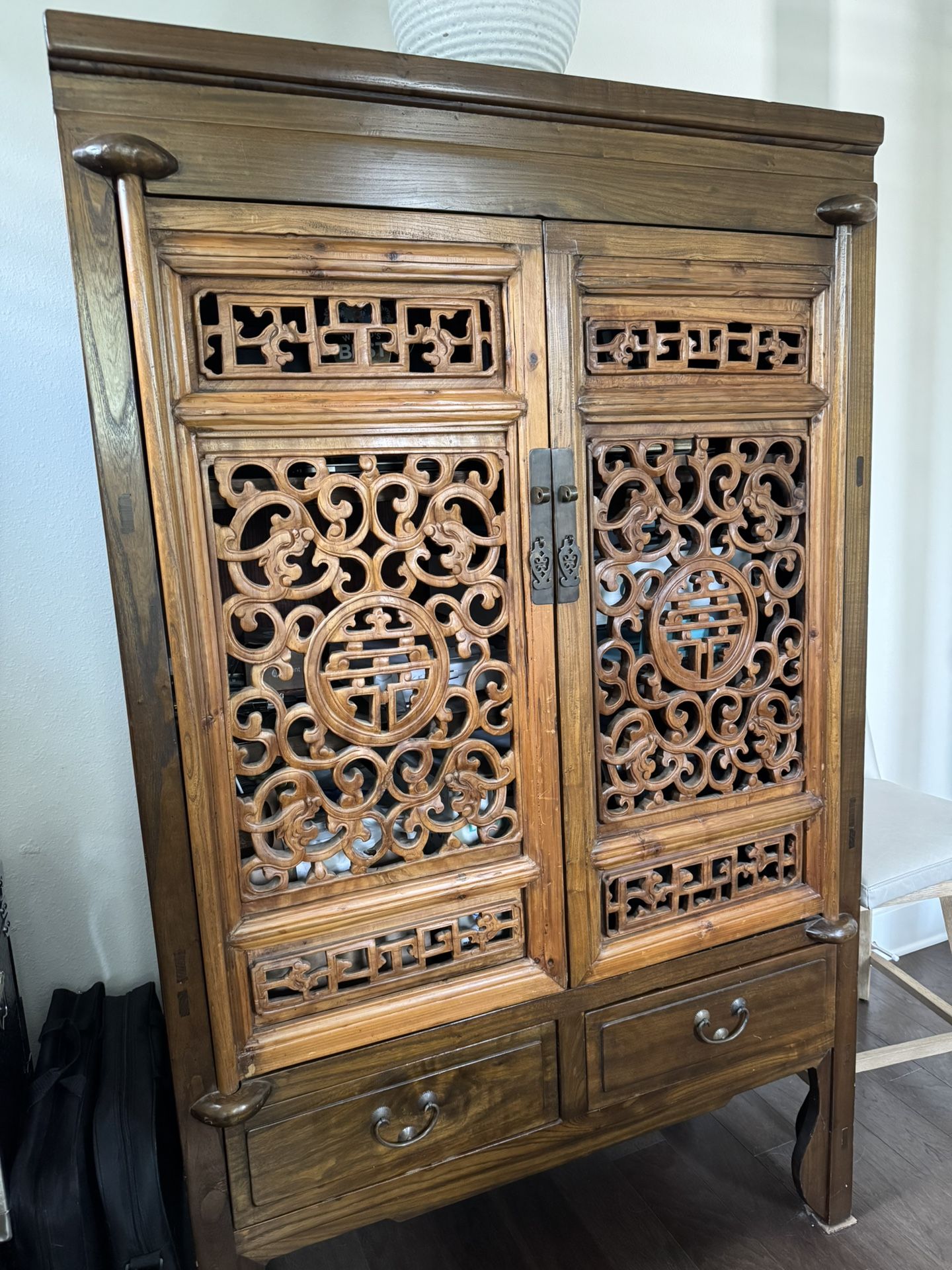 Hand Carved 2 Door Hard Wood Armoire