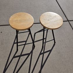 Two Folding Stool Round Wooden