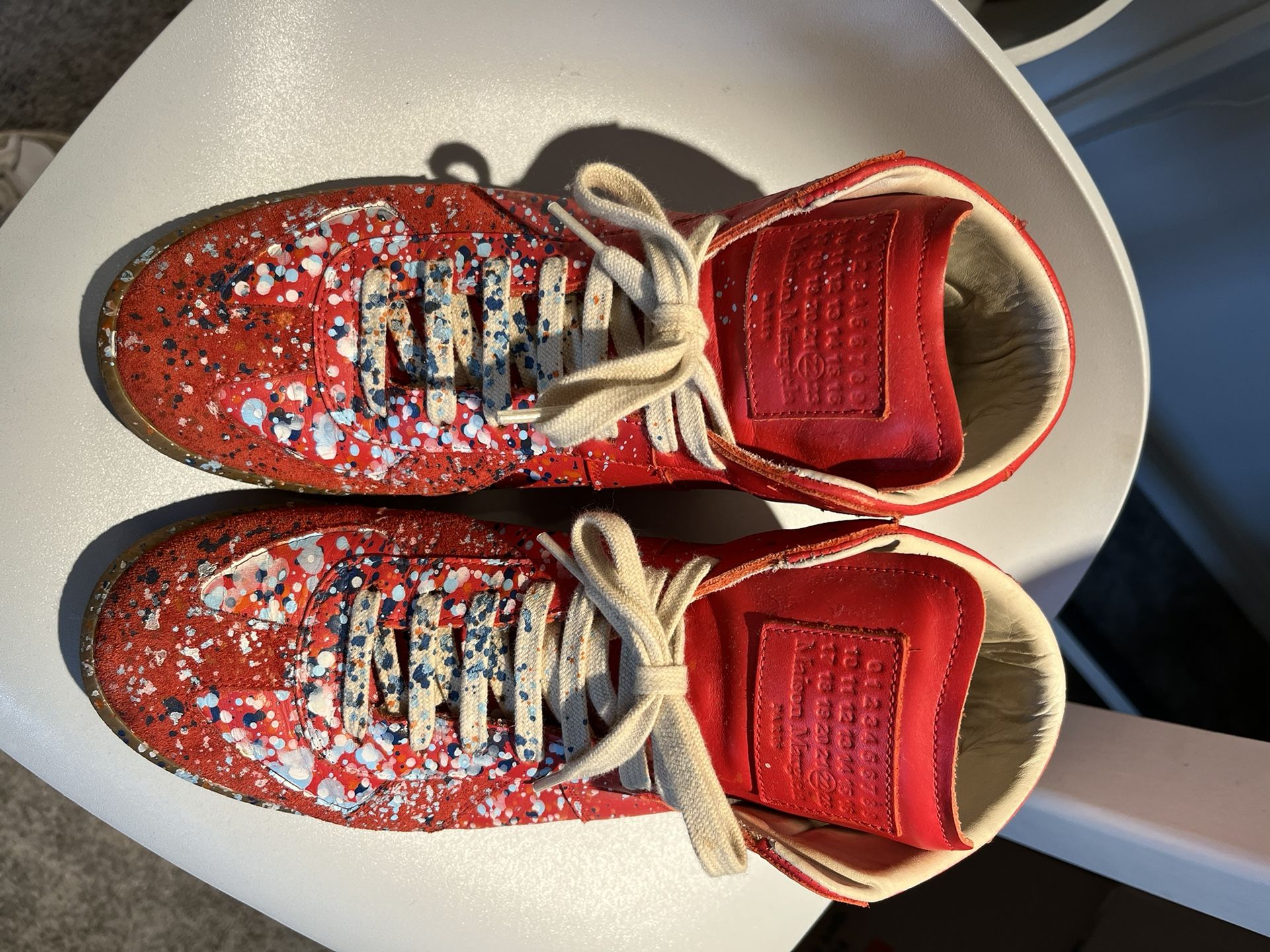 Maison Margiela Paint-Splatter Leather Mid-Top Red size 41 (US 8)