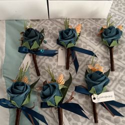 Teal Boutonniere’s 6 Piece Set  
