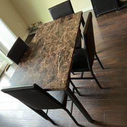 5 Piece Dining Table Set Faux Marble Tabletop 4 Leather Chairs Will Deliver Need Gone Make Offer
