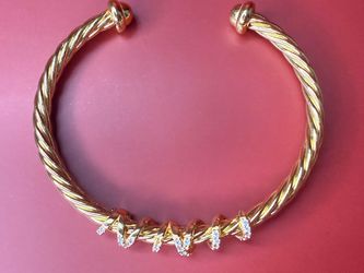 David Yurman Gold Twisted Rope Cuff Bracelet with Crystal Accents