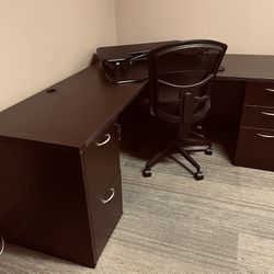  L-Shaped Desk - Mahogany Finish- Office Star