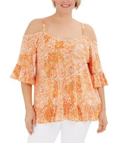 Michael Kors Paisley Print Jersey Cold-Shoulder Top