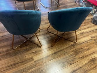 Teal Velvet Accent Chairs with Gold Legs – Set of 2