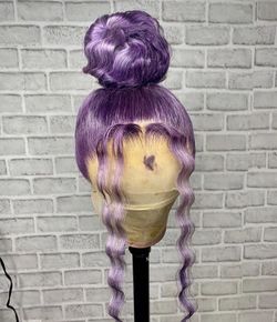 purple 19 inch straight lace front wig