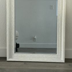 White Framed Mirror 29” (w) x 27” (h) - Beveled Glass