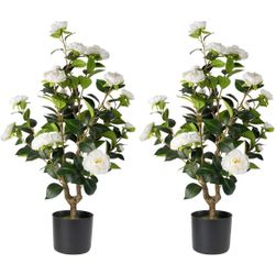 Stunning Faux Camellia Trees With Beautiful White Realistic Flowers and Greenery. Set of 2 38" Tall