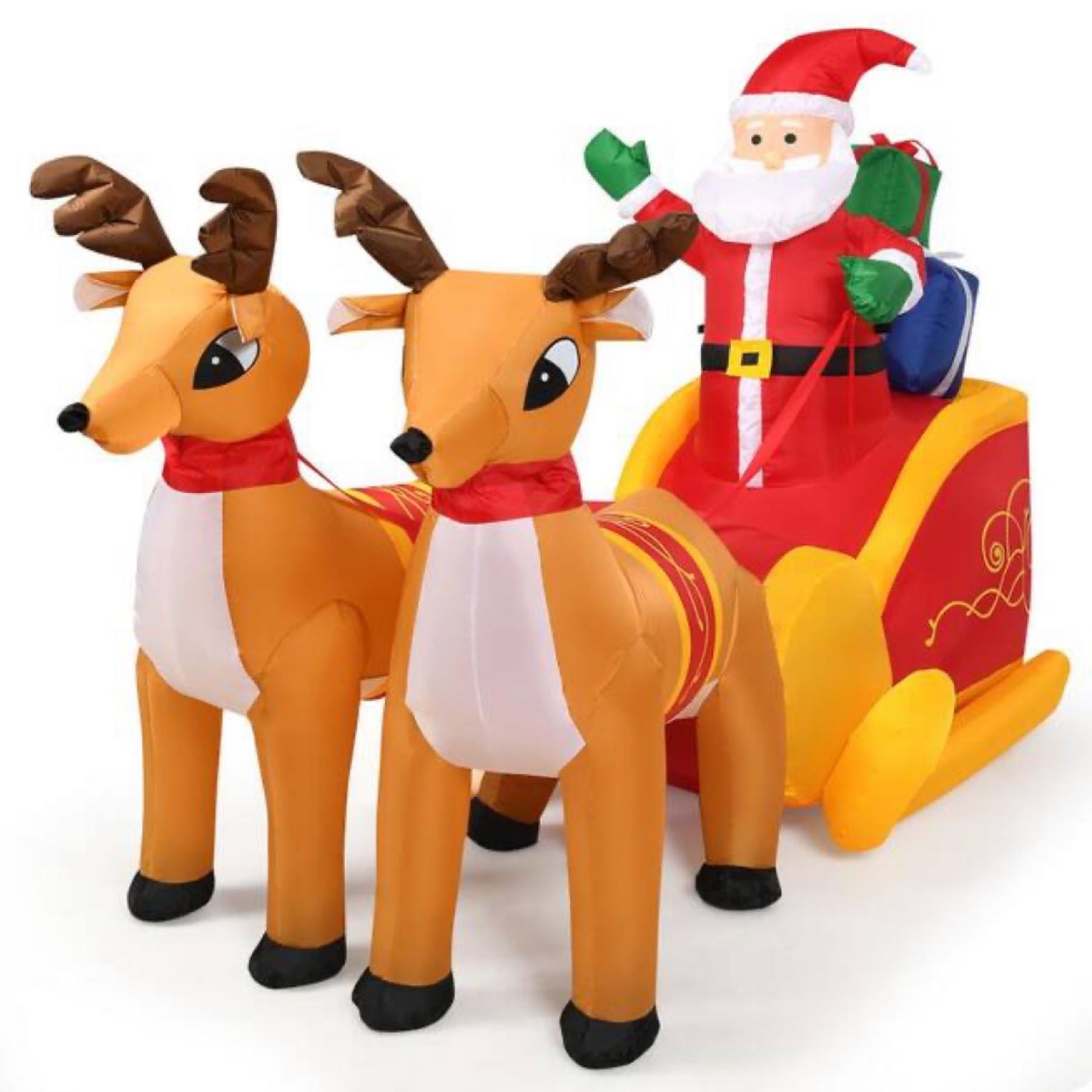 6ft Santa Claus with Deers Christmas Inflatable, Pre-lit LED Lights Xmas Decor