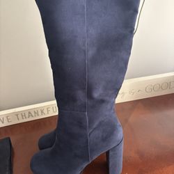 Navy blue Suede Knee Boots