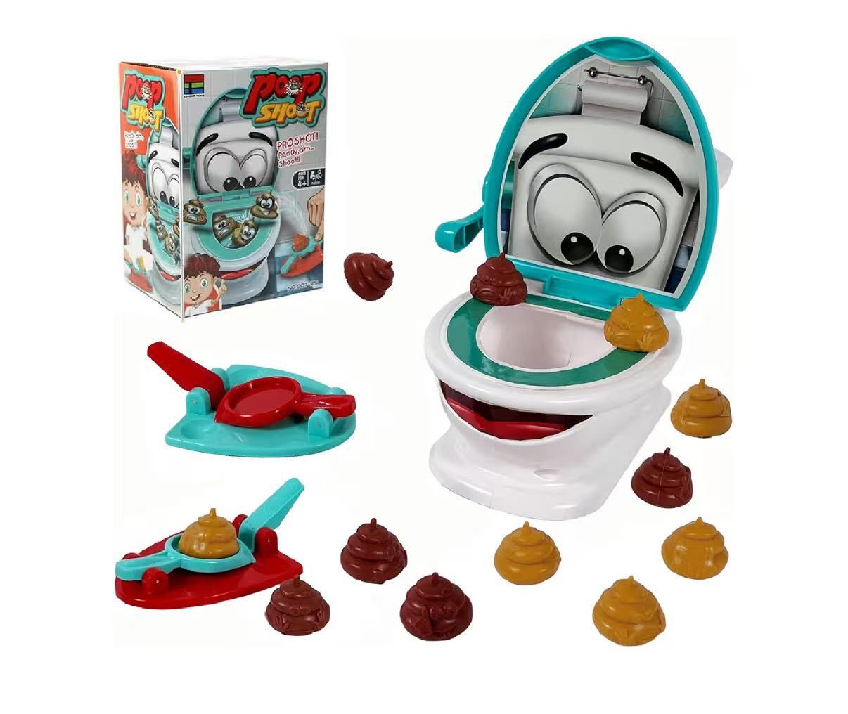 Poop Toy Shoot Game - Funny Poop Toys for Kids & Adults, Skill Building Toilet Game, Ages 4+, Includes 12 Soft Poops, 2 Launchers