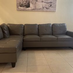Gray Leather Sofa 
