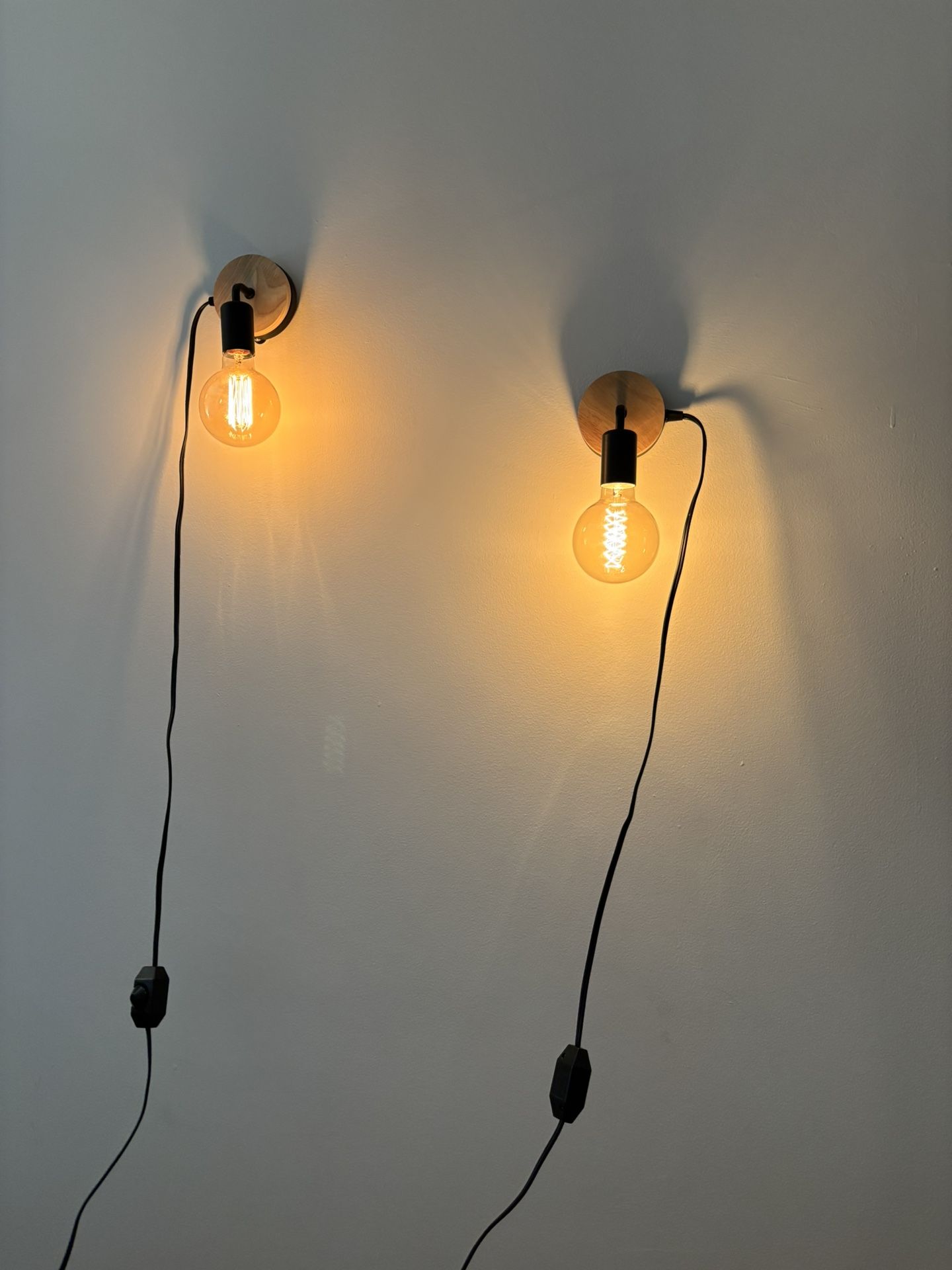 Set of 2 Dimmable Plug in Wall Sconces with Edison Bulbs