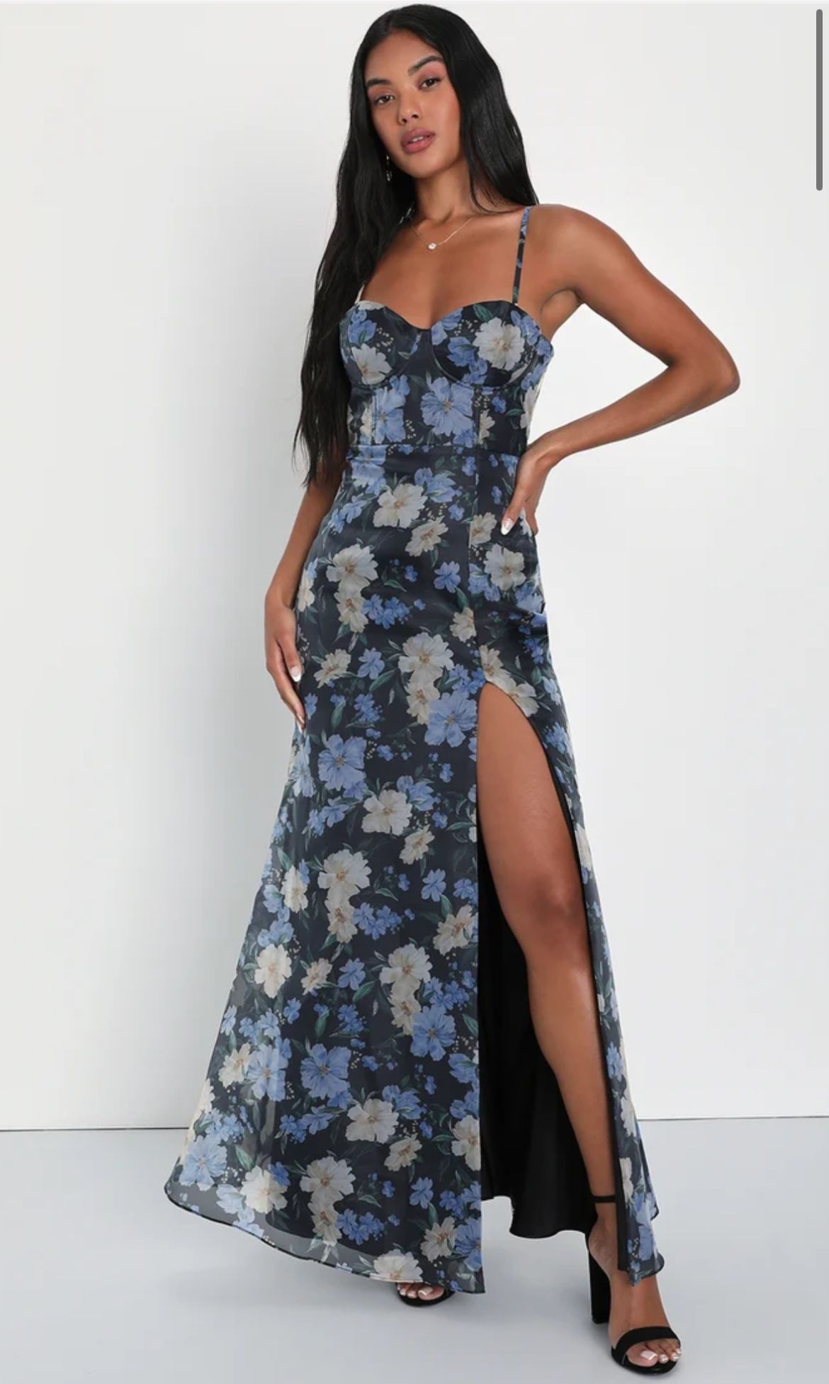 Lulus Black Floral Maxi Dress (size S)