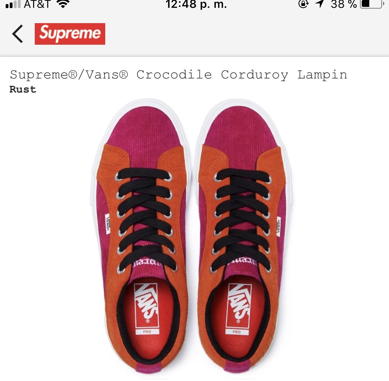 Supreme vans crocodile corduroy lampin (size 9.5)