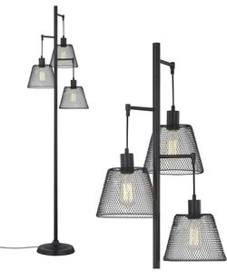 WOXXX Industrial Floor Lamp for Living Room, Black Tree Floor Lamp with 3 Elegant Net-Mounted Head, Sturdy Base Tall Vintage Pole Light
