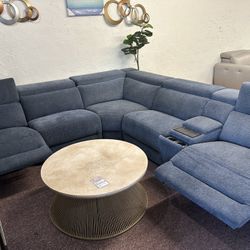 Furniture- 6 Pc Modular Fabric Sectional With 2 Power Recliners- Nevio 