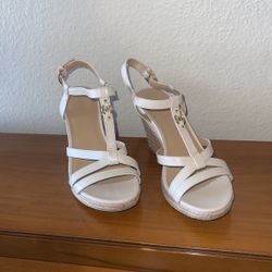 Micheal Kors Woman’s Preston Wedge Leather Sling back Espadrille Cream Sz 8.5