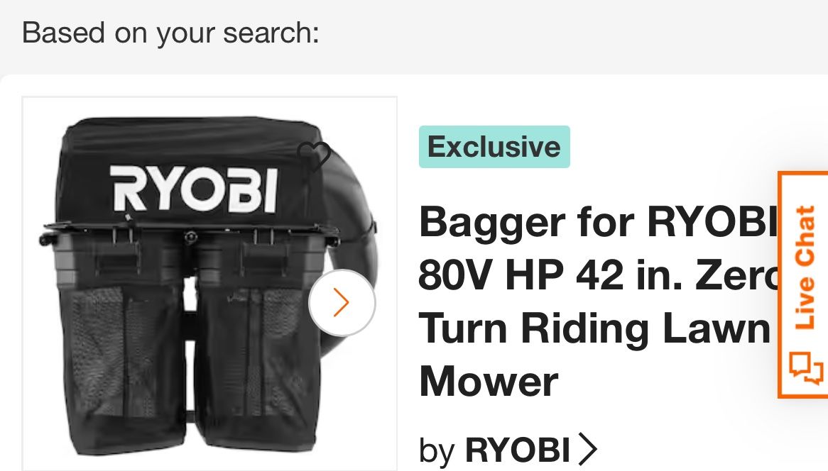 Ryobi 80v 42’’ Zero Turn Mower Bagger