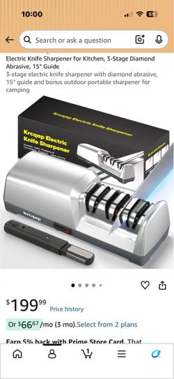 Brand New Electric Knife Sharpener for Kitchen, 3-Stage Diamond Abrasive, 15° Guide 3-stage electric knife sharpener with diamond abrasive, 15° guide
