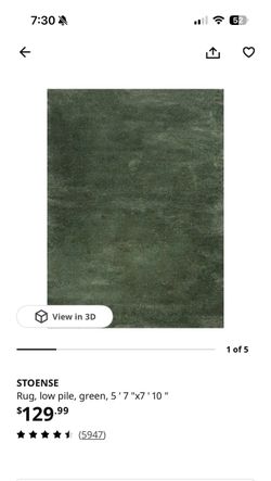 IKEA Low Pile Rug Green 5'7" x 7'10"