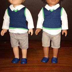 2 Boy Dolls With Desk And Clothes