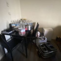 Black/ Glass Kitchen Table 3 Chairs In Fair Condition. 