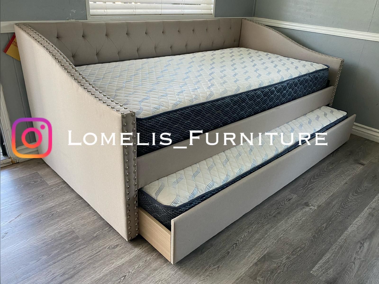 Twin Twin Size Light Brown W Ortho Mattress