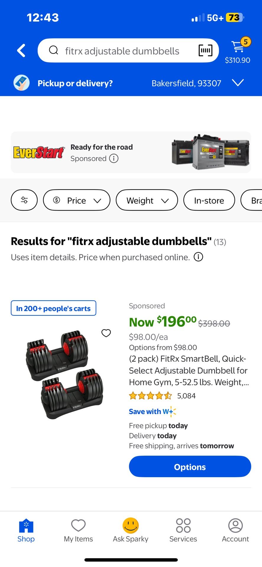 (2 pack) FitRx SmartBell, Quick-Select Adjustable Dumbbell for Home Gym, 5-52.5 lbs. Weight, Black,