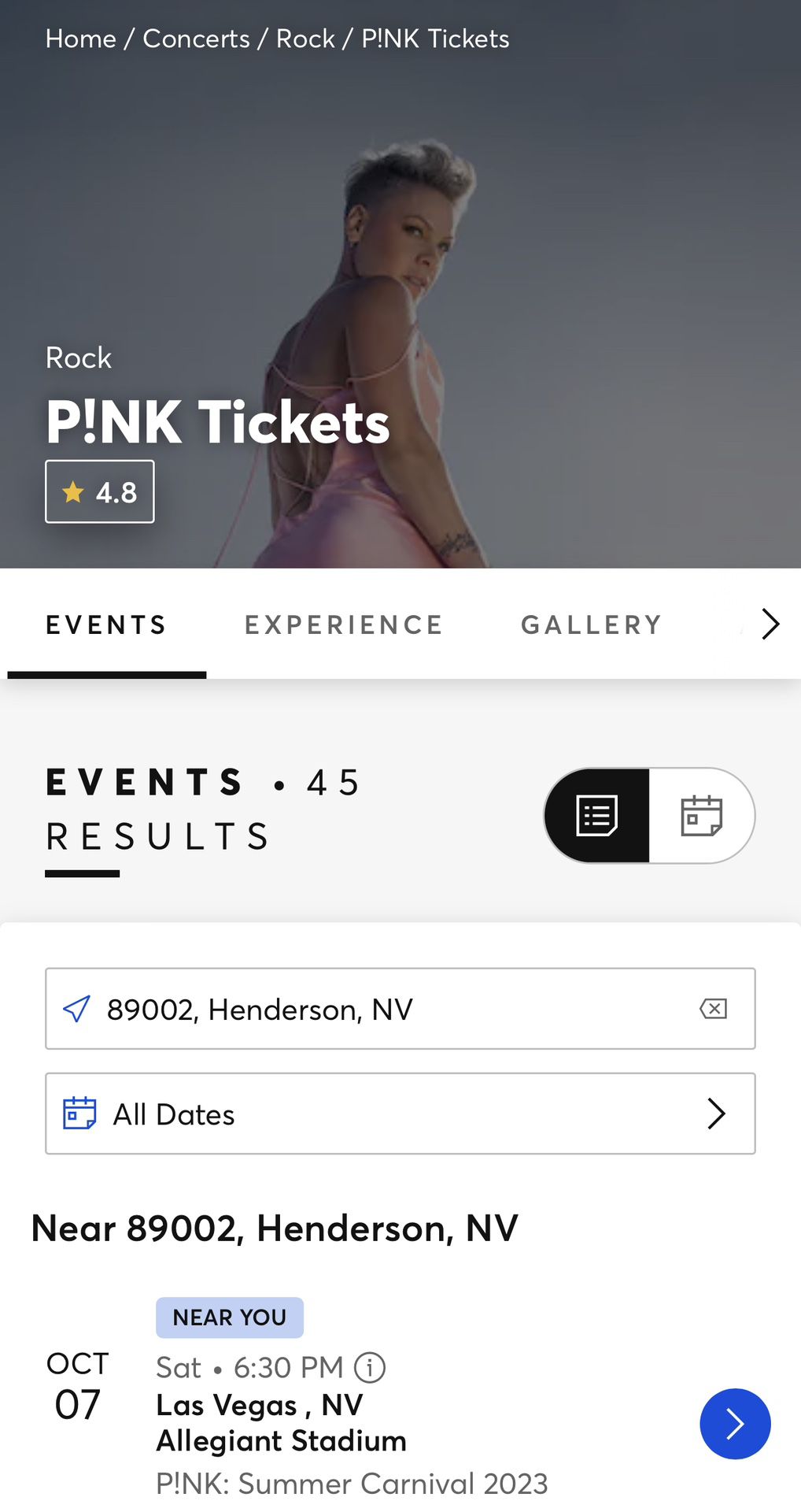 Pink Concert Tickets