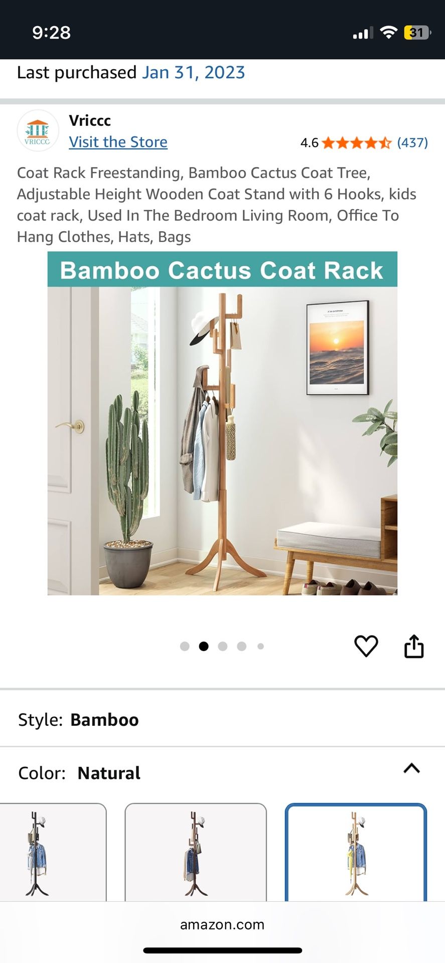 Bamboo Cactus Coat Rack - Adjustable