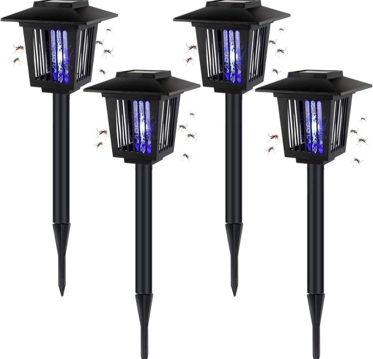 4 Pcs Solar Bug Zapper 2 in 1 Solar Insect Killer Torch Fly Mosquito Zapper Waterproof Mosquito Killer Lighting Lamp Outdoor Bug Repellent for Patio I