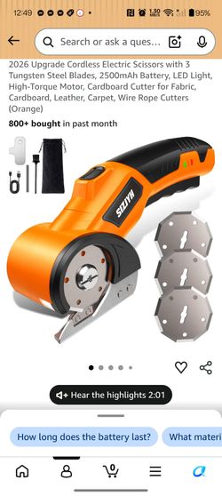 2026 Upgrade Cordless Electric Scissors with 3 Tungsten Steel Blades,