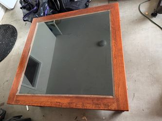 Large Square Wood Coffee Table w/ Glass Top & Storage Drawers