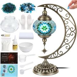 DIY Turkish Mosaic Lamp Kit-Easy and Fun, No Experience Needed,Boho Table Lamp, Stained Glass Moon