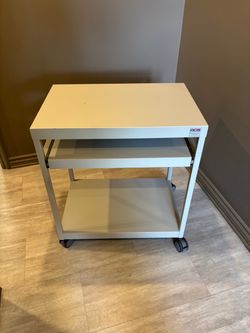 White Metal Rolling Printer Cart with Shelves