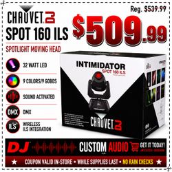 Chauvet DJ LED Moving Head Spot 160 ILS Wireless Integration Sound Activated 32 Watt System Gobo Projector DMX 🚨 Payment Options Available 🚨 No Cred