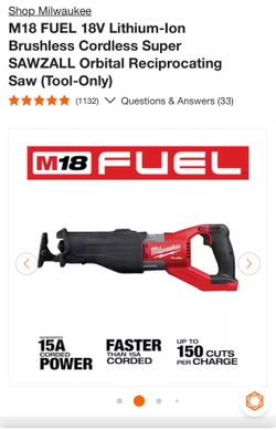 M18 FUEL 18V Lithium-Ion Brushless Cordless Super SAWZALL Orbital Reciprocating Saw (Tool-Only)