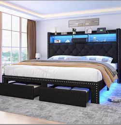 (New-Unused) Full Size Bed Frame With Storage And Charging Ports