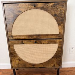 Rustic Shoe Cabinet Flip Drawer Rattan