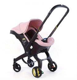 Used Pink Baby Stroller 4-In-1 Newborn Infant Baby Carriage Prams Multi-Functional High Landscape Folding Portable