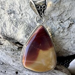 Natural Teardrop Mookaite Jasper 2” Sterling Silver Pendant