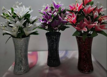 *** REDUCED *** 10" Mosaic Vases with Bouquets of Tiger Lilies ($20 EACH) @ Lasting Creations