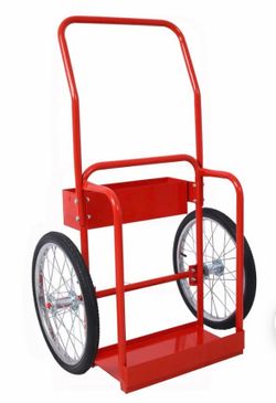 Large Dual Oxygen Tank Cart Dolly with Double Cylinder 20" Pneumatic Wheels Two Fastening Belts--Red