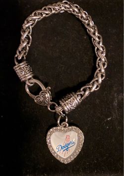 Dodgers Inspired Rhinestone Heart Bracelet
