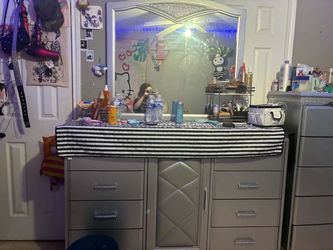 Silver Vanity Dresser with Mirror