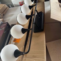 39 in. 5-Light Black Bathroom Vanity Light with Milky White Globe Glass Shades