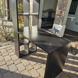 Modern Black Desk with Built-In Shelving