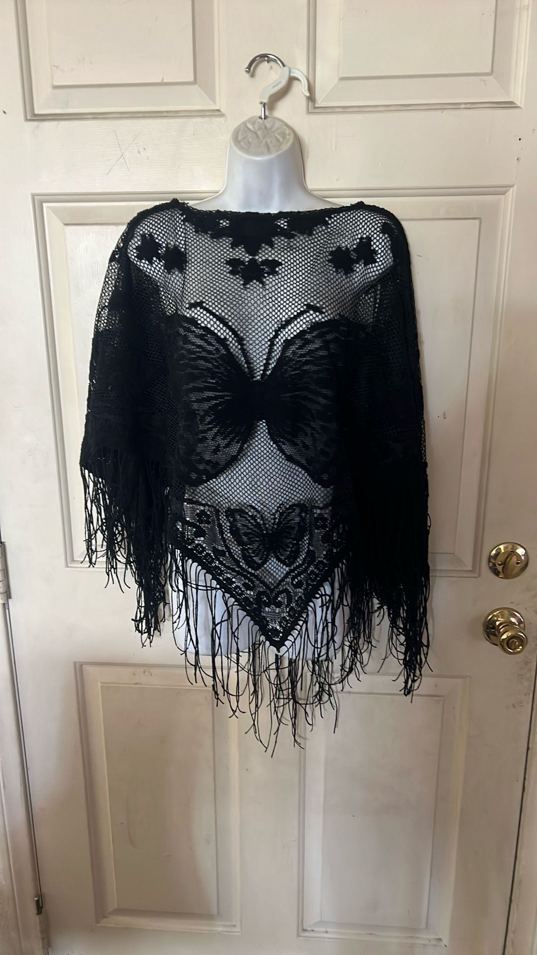 Black Lace Shawl Butterfly Print