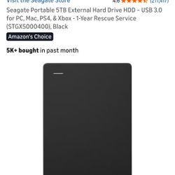 Seagate Portable 5TB External Hard Drive HDD – USB 3.0 for PC, Mac, PS4, & Xbox (STGX(contact info removed)), Black